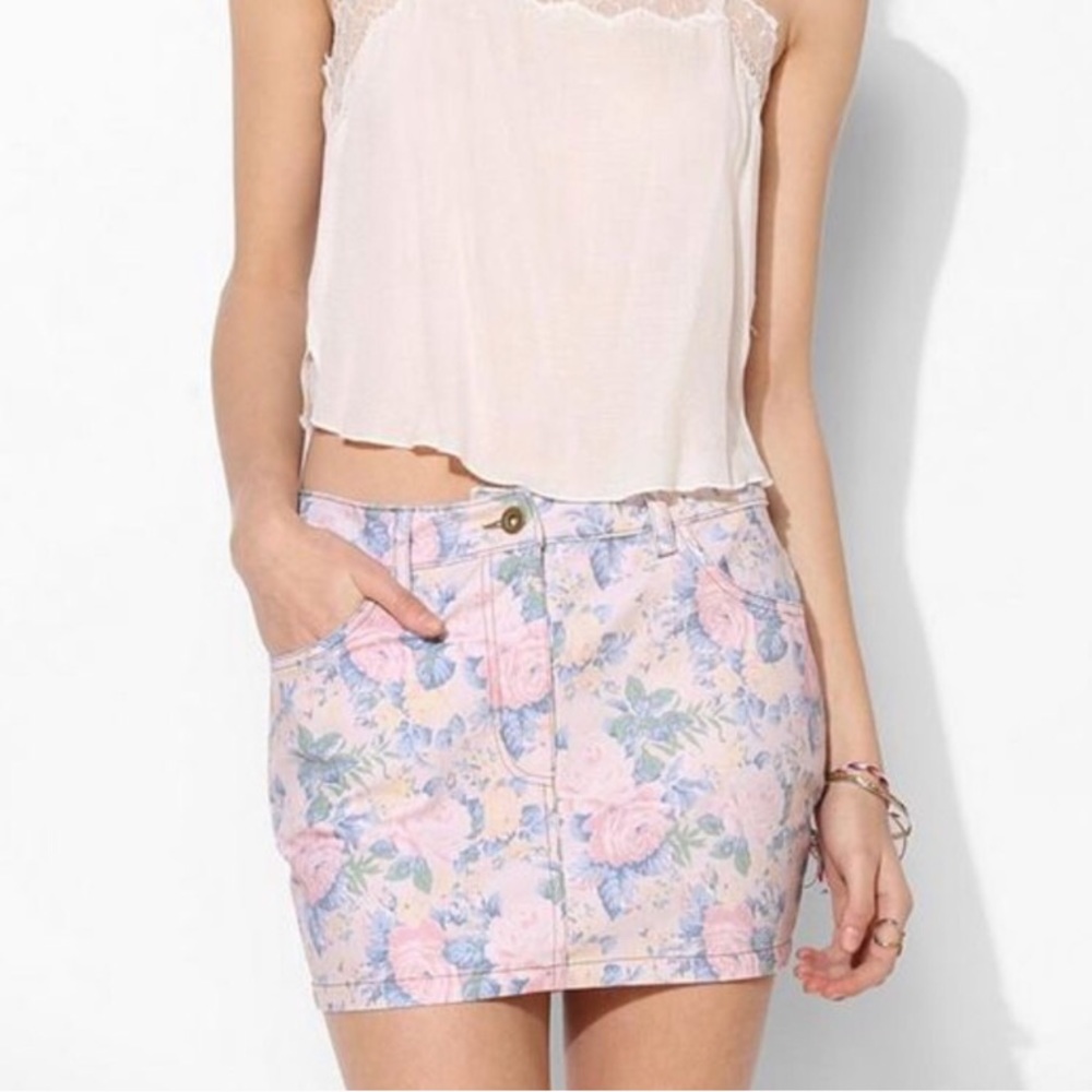 NWOT UO Lucas Couture Pastel Floral Denim Skirt